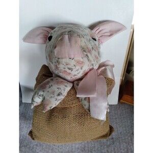 Cloth Doll Pig in a Burlap sack  Animals Vintage Farmhouse shabby chic boho
